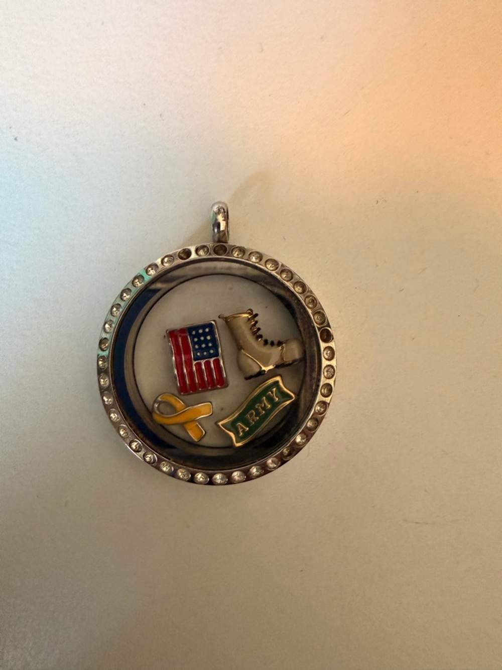 Origami Owl Military Charm Locket Pendant with Patriotic & Yellow Ribbon Charms